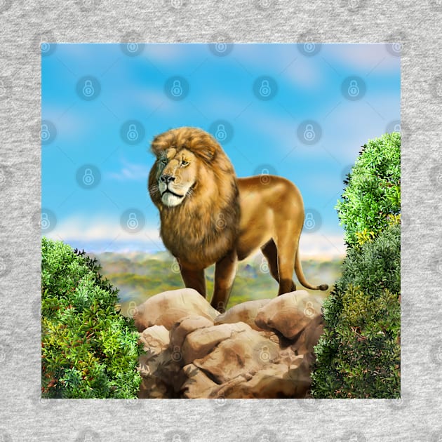 Lion king a wild animal. Wild African lion in nature. Retro style. Realistic Oil painting illustration. Lion Head Wildlife Hand Drawing poster by sofiartmedia